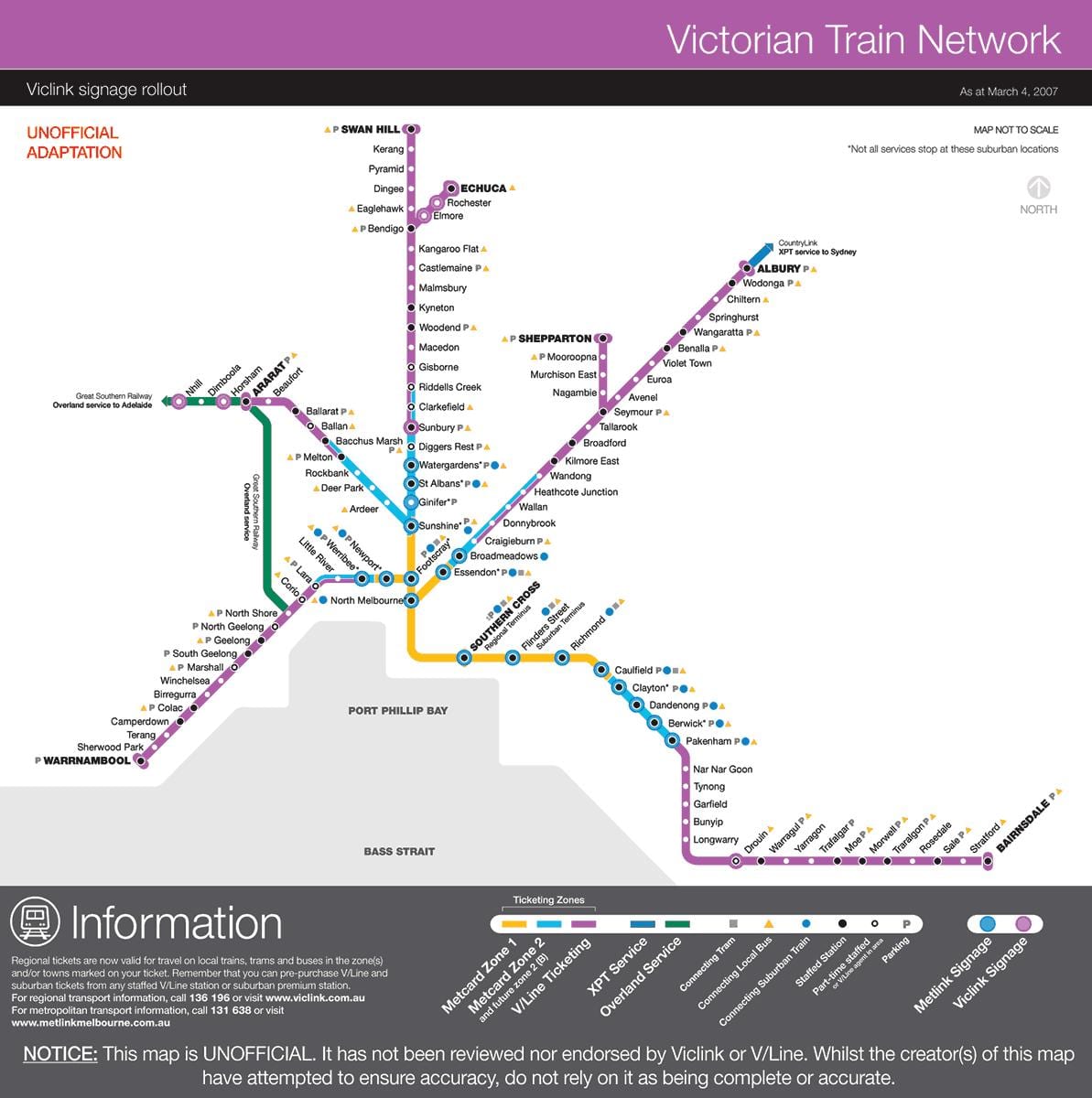 vline поїзді на карті