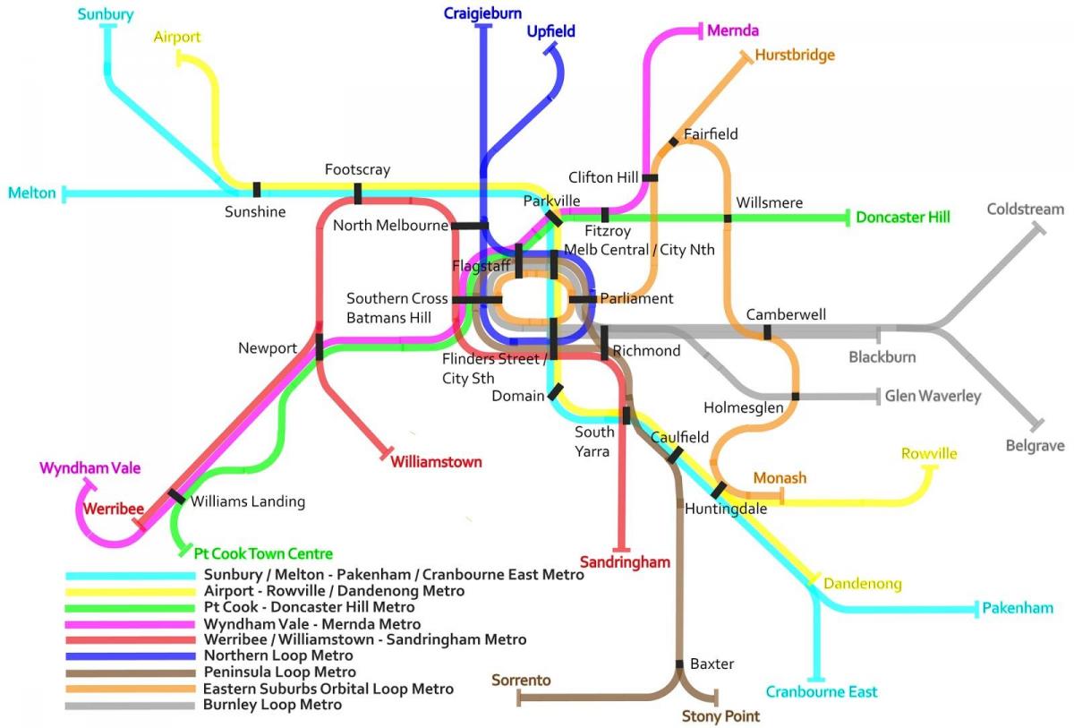 поїзд метро на карті міста мельбурн