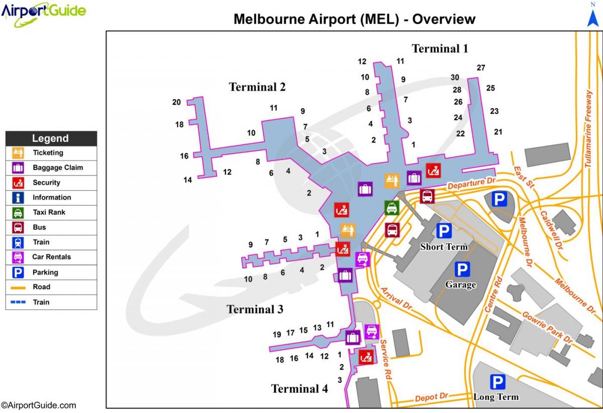 карта терміналів аеропорту Мельбурна