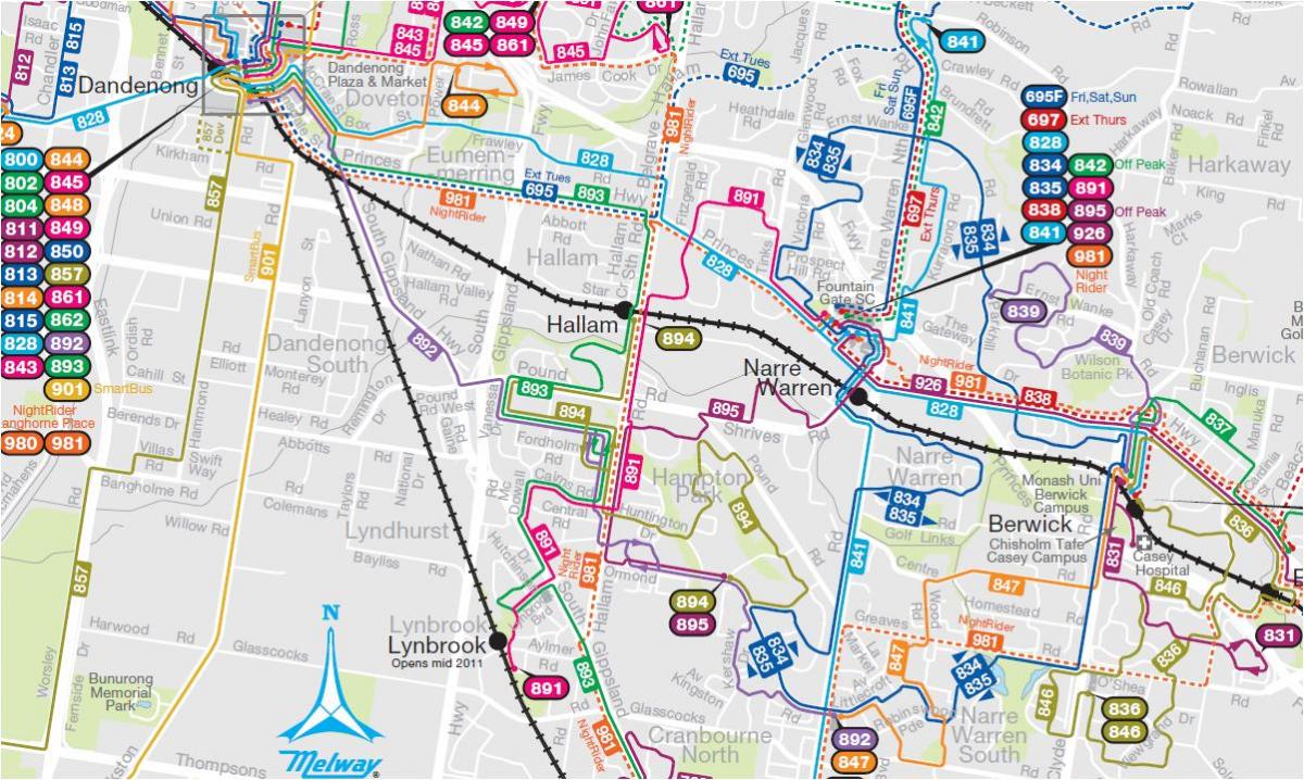 Автобусні маршрути Мельбурні карті