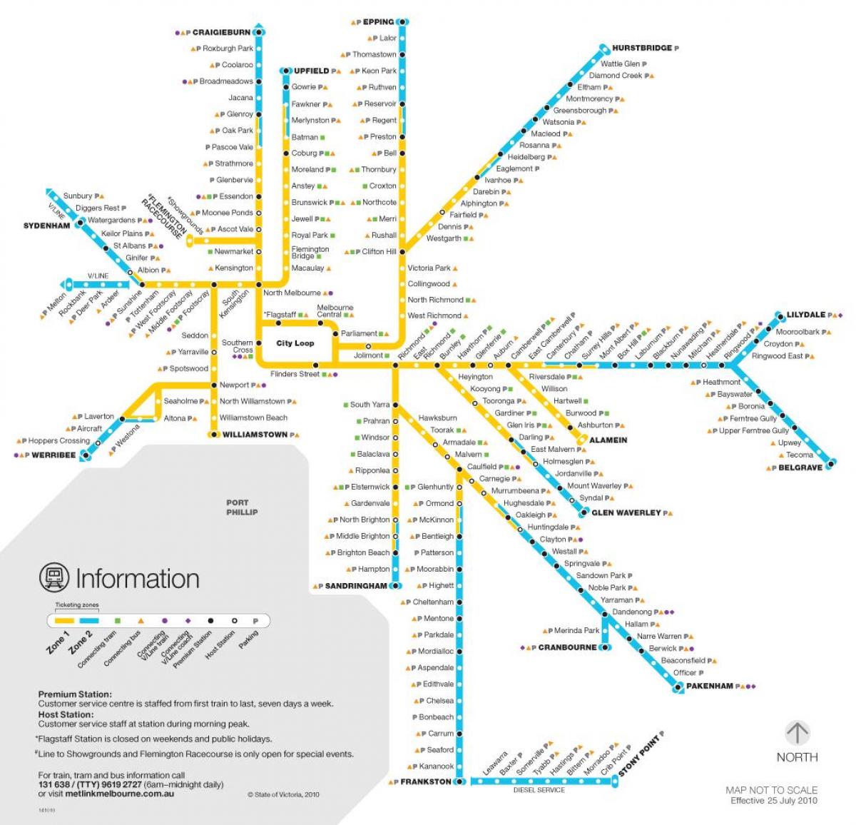 Залізнична лінія на карті міста мельбурн