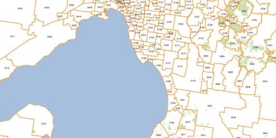 Карта поштових індексів Мельбурн