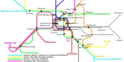 Поїзд метро на карті міста мельбурн