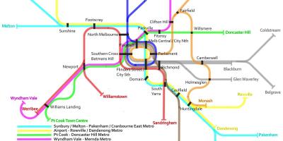 Поїзд метро на карті міста мельбурн